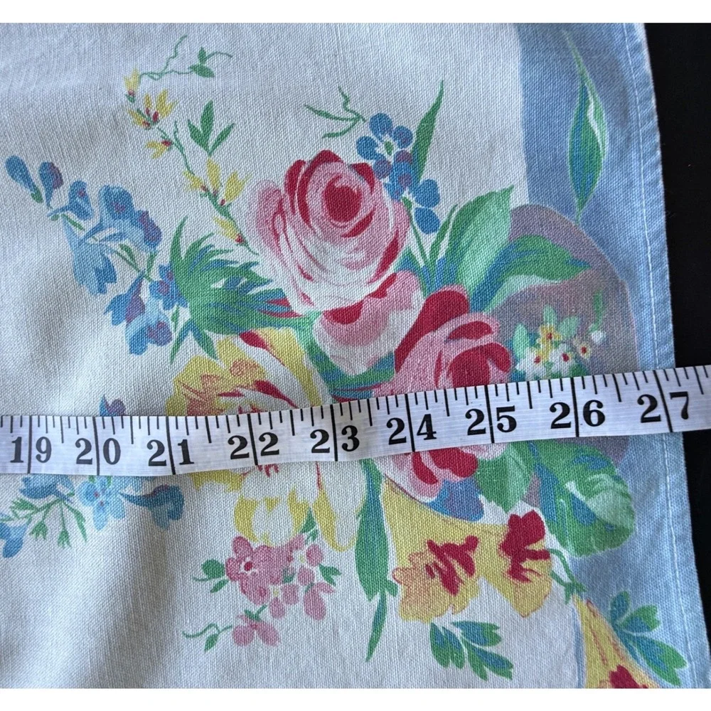 Vintage Floral Tea Towel Set Yellow Pink Blue Roses Kitchen Linens 2 Piece